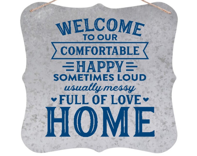 galvanized metal sign with twine hanger Welcome to our home