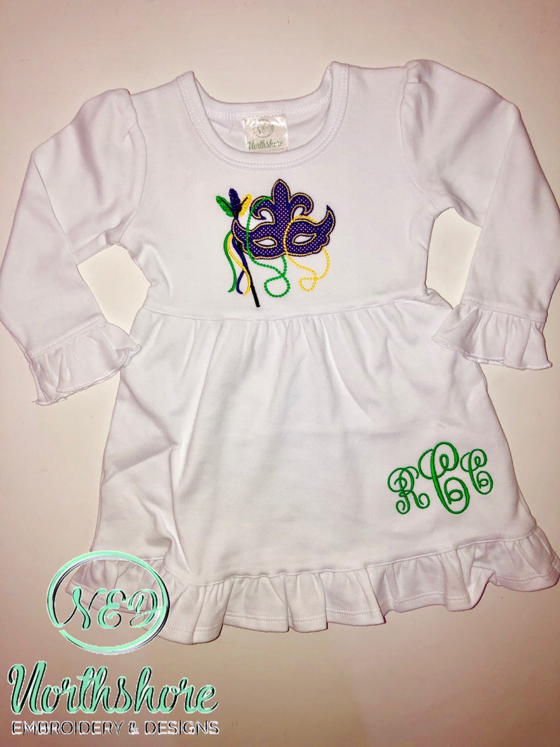 Girl\u2019s Mardi Gras Mask Applique Dress