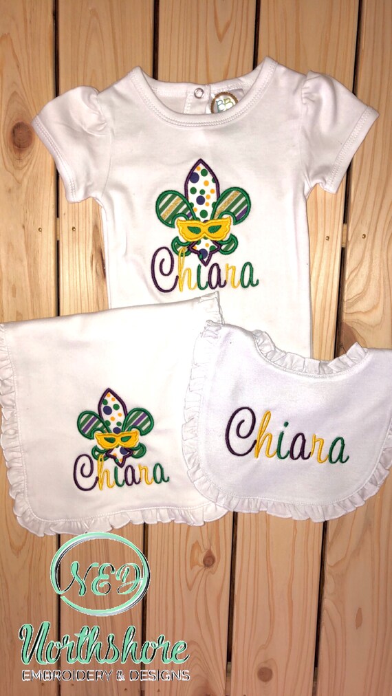Girls Mardi Gras Fleur De Lis Mask Applique Baby Set Shirt Etsy