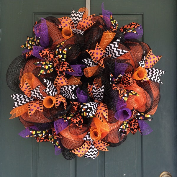 Halloween wreath, Halloween wreaths, Halloween wreath for front door, Halloween mesh wreath, Halloween wreaths, Halloween door wreath