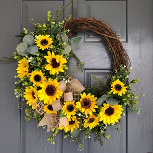 Sunflower wreaths for front door, Summer wreath, Fall wreath