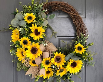 Sunflower wreaths for front door, Summer wreath, Fall wreath