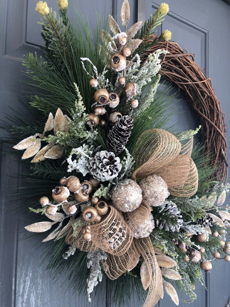 Cream and Gold Christmas Wreath Winter Wreath Holiday Wreath - Etsy
