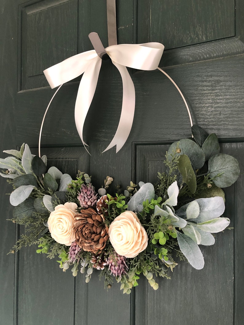 Christmas wreath, wreath for christmas, christmas decor, hoop wreath, modern wreath, door wreath, front door wreath, natural wreath, image 6