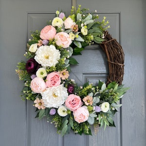 Spring blush and pink peony wreath, Spring wreaths for front door, Mother’s Day wreath, Summer wreath