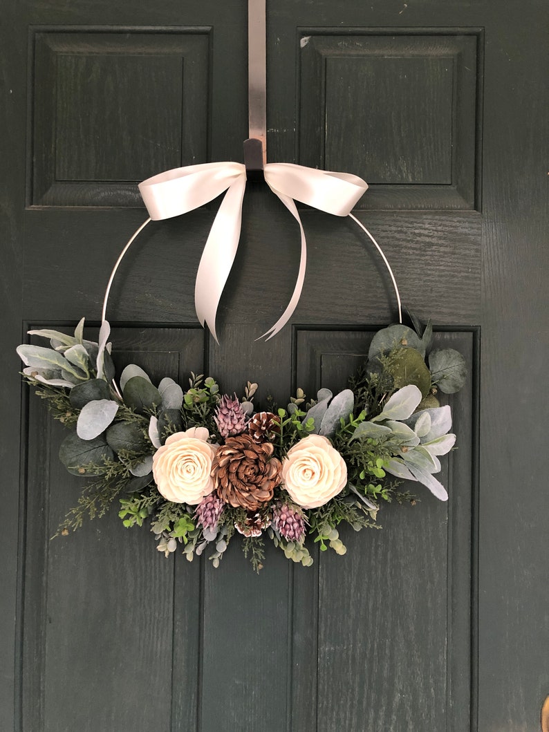 Christmas wreath, wreath for christmas, christmas decor, hoop wreath, modern wreath, door wreath, front door wreath, natural wreath, image 1