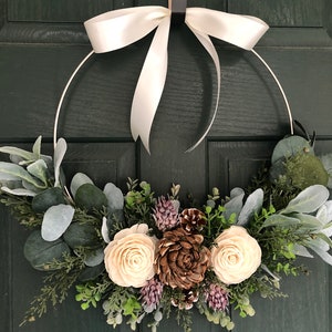 Christmas wreath, wreath for christmas, christmas decor, hoop wreath, modern wreath, door wreath, front door wreath, natural wreath, image 8