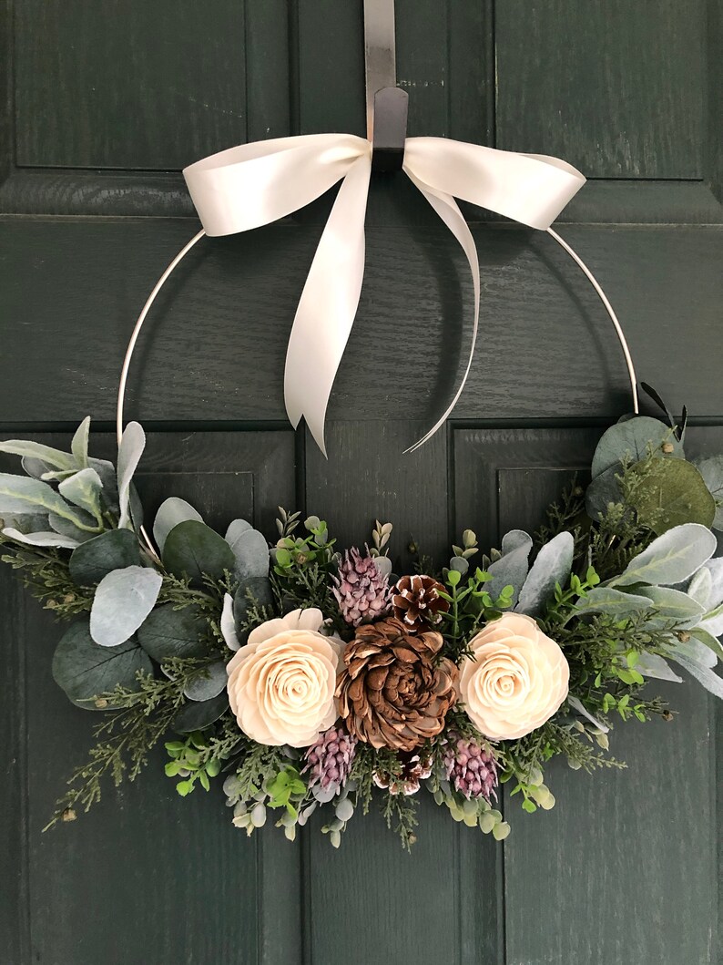 Christmas wreath, wreath for christmas, christmas decor, hoop wreath, modern wreath, door wreath, front door wreath, natural wreath, image 8