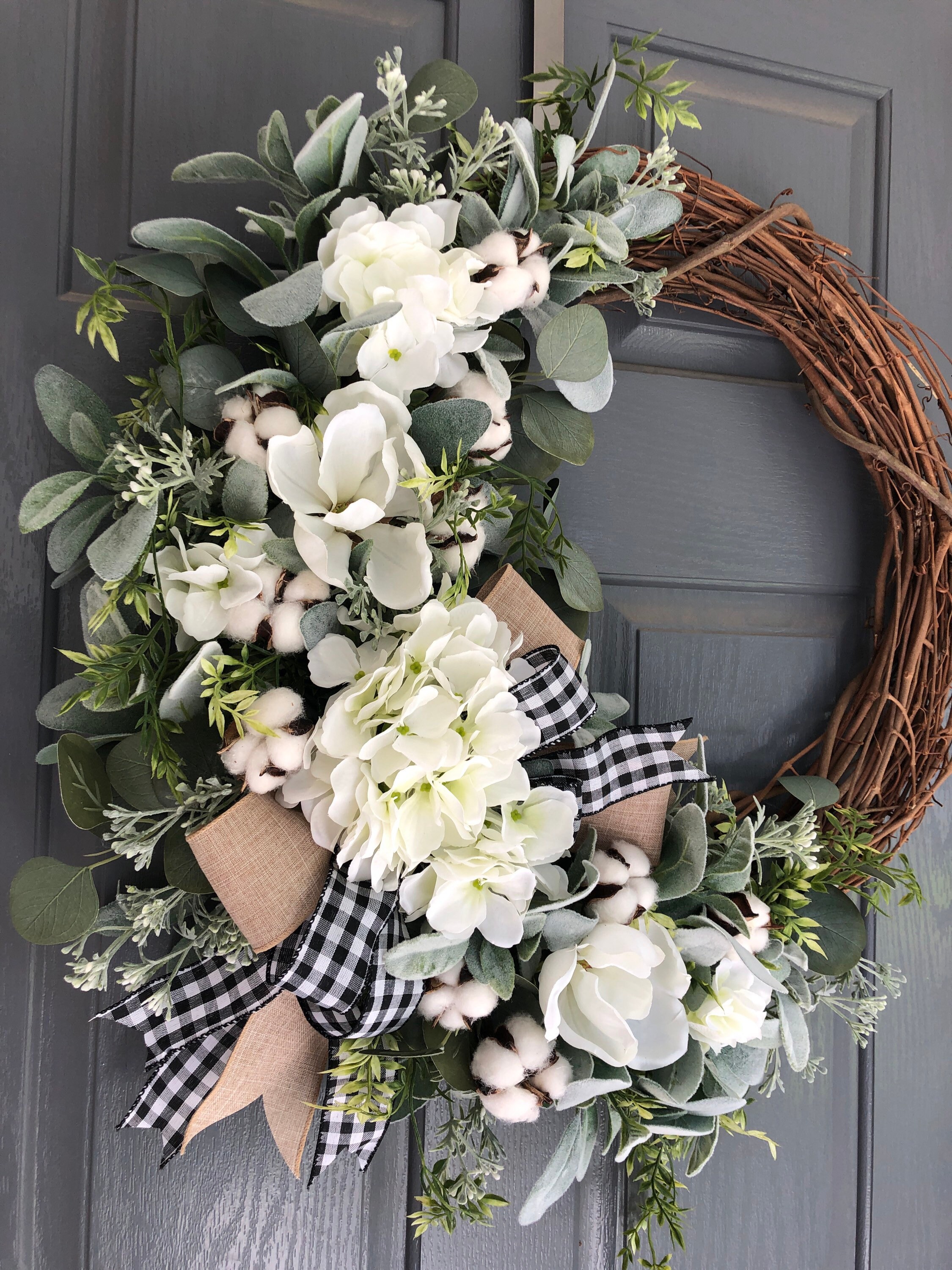 Wreath for Front Door ,lambs Ear Wreath, Year Round Wreath, Farmhouse ...