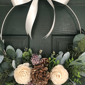 Christmas wreath, wreath for christmas, christmas decor, hoop wreath, modern wreath, door wreath, front door wreath, natural wreath, image 7