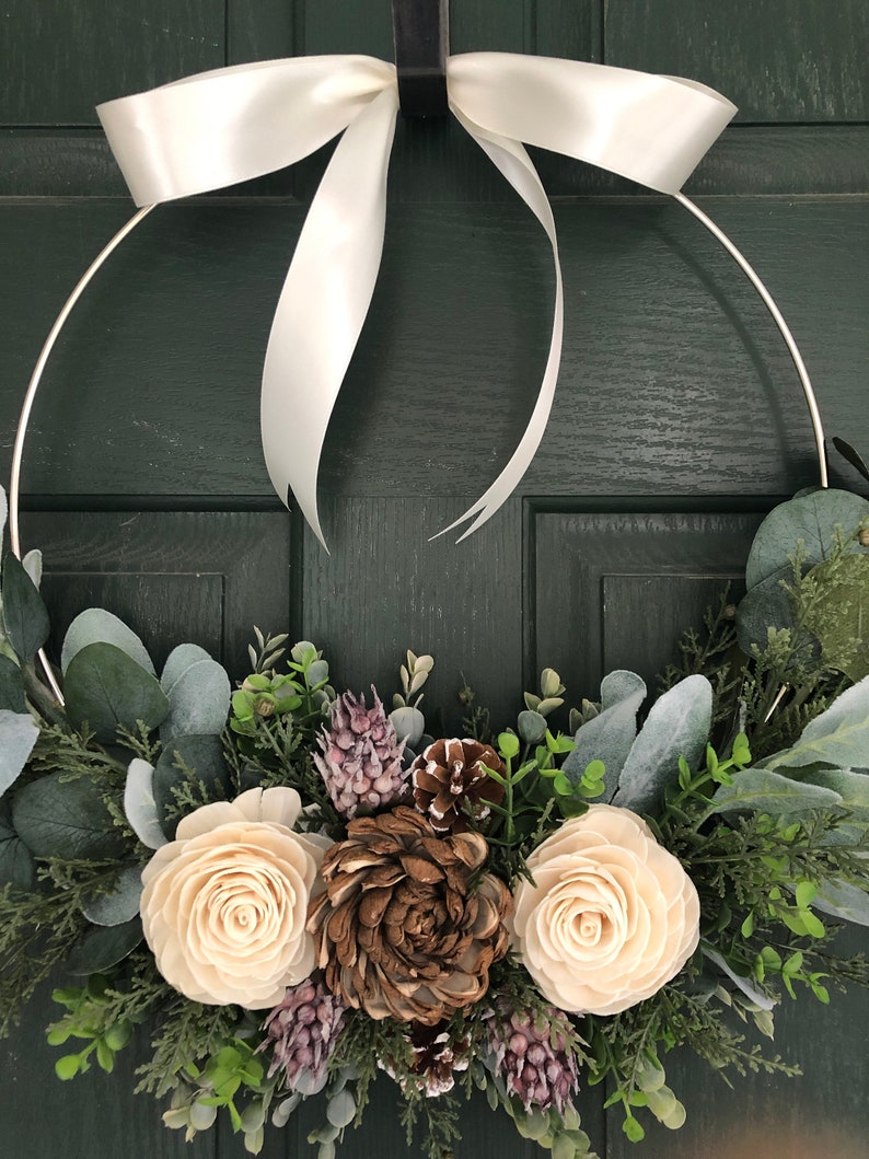 Christmas wreath, wreath for christmas, christmas decor, hoop wreath, modern wreath, door wreath, front door wreath, natural wreath, image 7