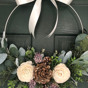 Christmas wreath, wreath for christmas, christmas decor, hoop wreath, modern wreath, door wreath, front door wreath, natural wreath, image 3