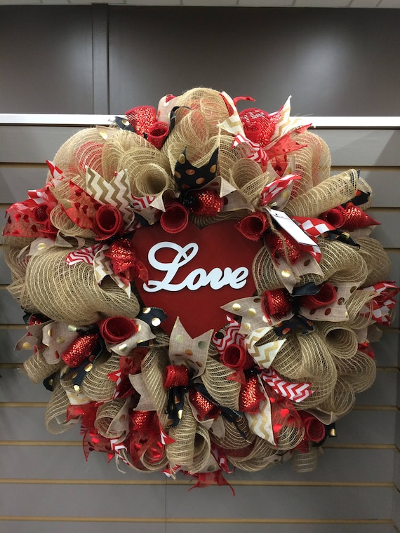 Valentines Wreath Valentines Mesh Wreath Valentine S Day Etsy