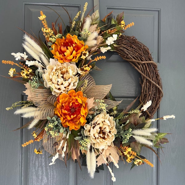 Fall hydrangea wreath, Farmhouse wreaths for front door, Everyday wreath