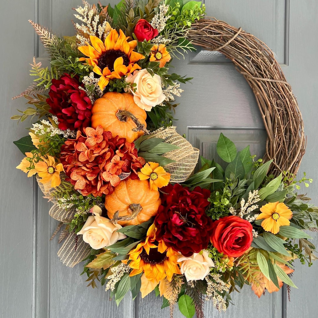 Fall Wreaths for Front Door, Autumn Wreath, Pumpkin Wreath - Etsy