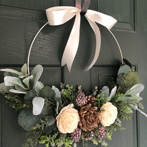 Christmas wreath, wreath for christmas, christmas decor, hoop wreath, modern wreath, door wreath, front door wreath, natural wreath, image 4