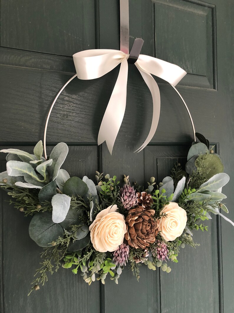 Christmas wreath, wreath for christmas, christmas decor, hoop wreath, modern wreath, door wreath, front door wreath, natural wreath, image 4