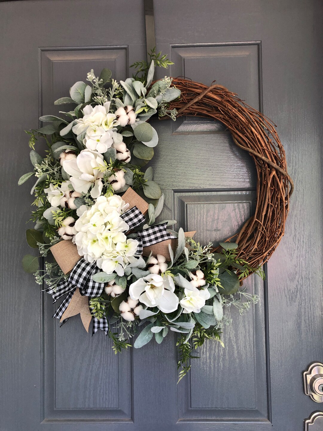 Wreath for Front Door ,lambs Ear Wreath, Year Round Wreath, Farmhouse ...
