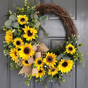 Sunflower wreaths for front door, Summer wreath, Fall wreath image 1