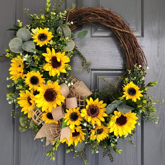 Sunflower wreaths for front door, Summer wreath, Fall wreath