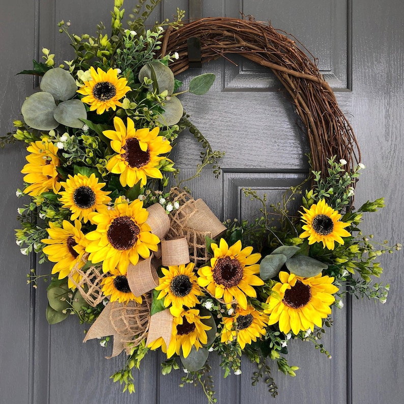 Sunflower wreaths for front door, Summer wreath, Fall wreath image 1