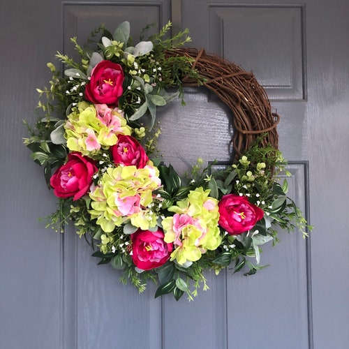 Spring and Summer Wreath for Front Door Greenery Wreath - Etsy