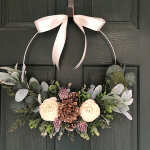 Christmas wreath, wreath for christmas, christmas decor, hoop wreath, modern wreath, door wreath, front door wreath, natural wreath, image 5