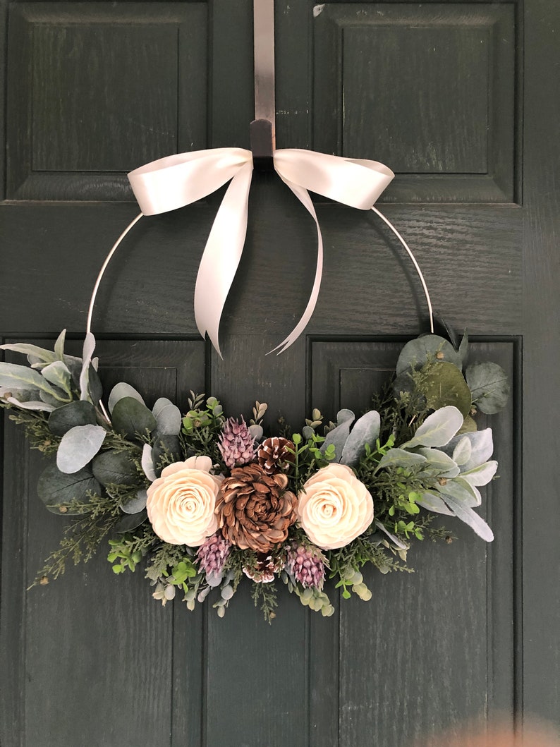 Christmas wreath, wreath for christmas, christmas decor, hoop wreath, modern wreath, door wreath, front door wreath, natural wreath, image 5