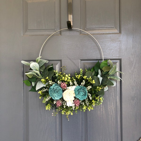 Front Door Decor Wreath, Summer wreath,  Door wreath, Spring wreath, Spring wreaths for front door, Wreaths for front door, Hoop wreath