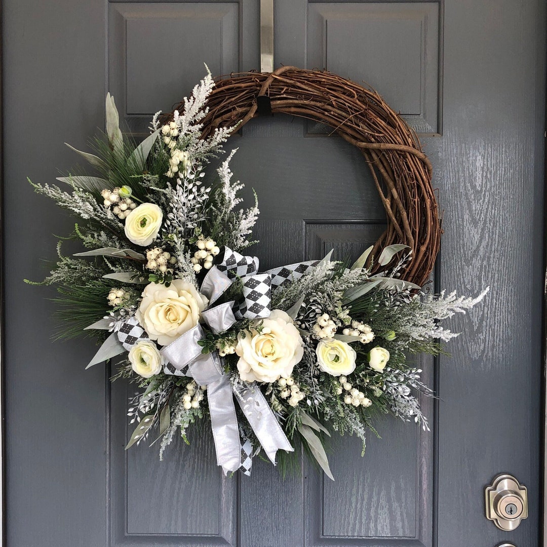 Elegant Silver and White Door Wreath, Christmas Wreaths for Front Door