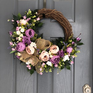 Spring Purple Peony wreaths for front door, Summer wreath,