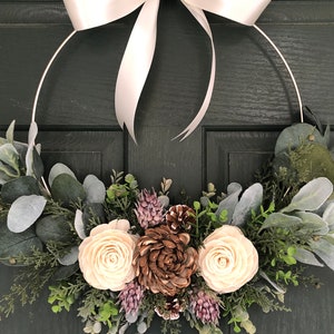 Christmas wreath, wreath for christmas, christmas decor, hoop wreath, modern wreath, door wreath, front door wreath, natural wreath, image 2
