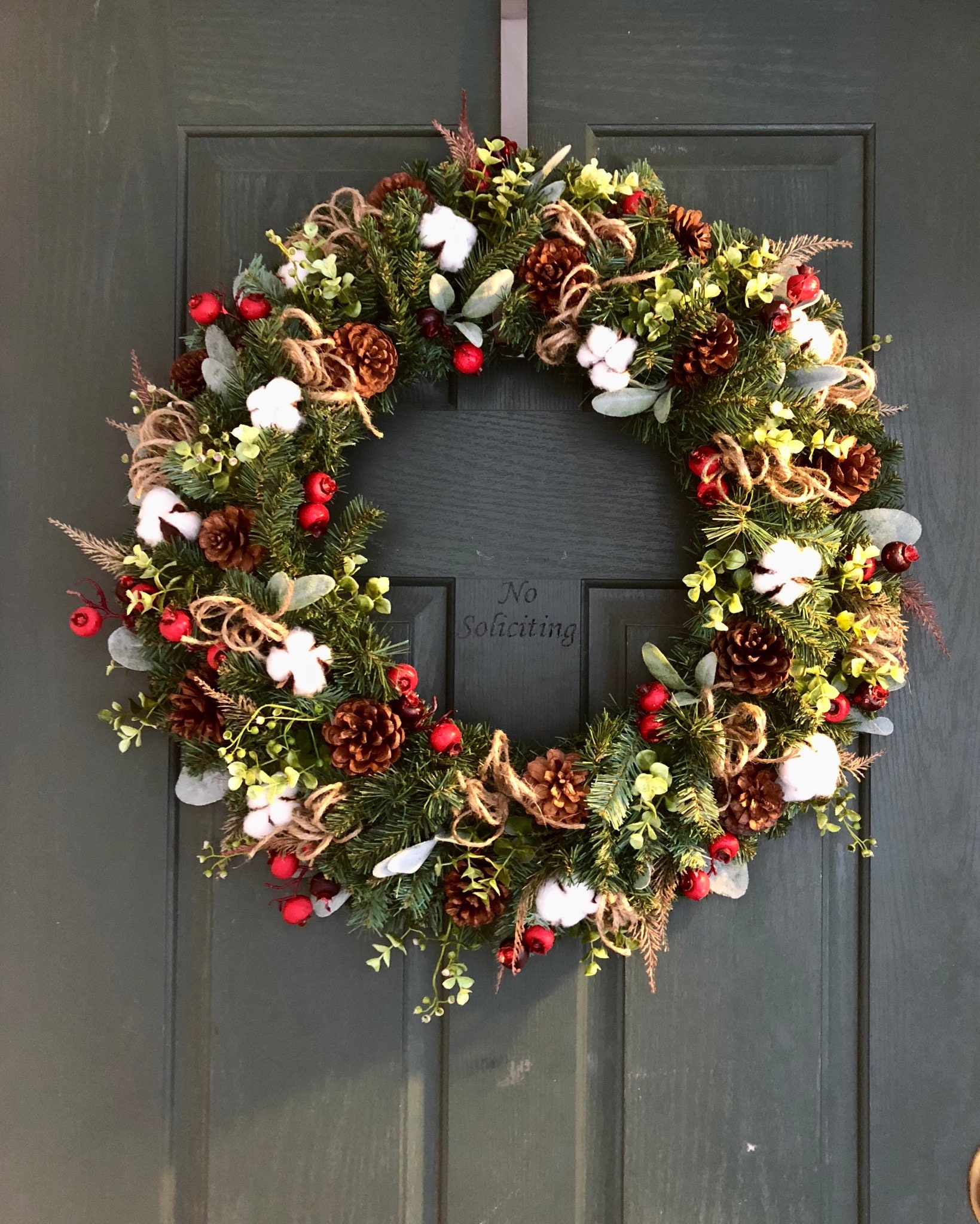 24 Inch Real Cotton Wreath Farmhouse Decor Christmas Vintage Wreath ...