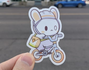 Bunny on a Bike Vinyl Sticker (3")