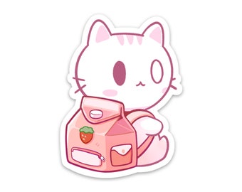 Drink Cat - Strawberry Milk Backpack Vinyl Sticker (3")