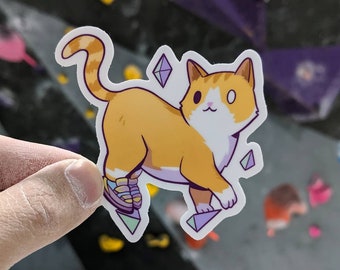 Rock Climbing Cat Vinyl Sticker (3")