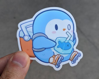 Cool Penguin on Rollerblades Vinyl Sticker (3")