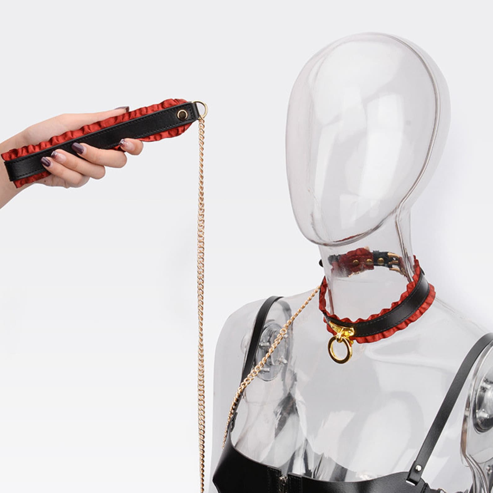 Choker Leash Leather Slave Collar Single Ring Lockable Red Etsy