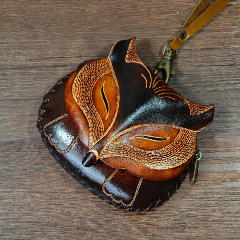 Leather fox coin purse Valentines's Day Gifts Zipper Etsy