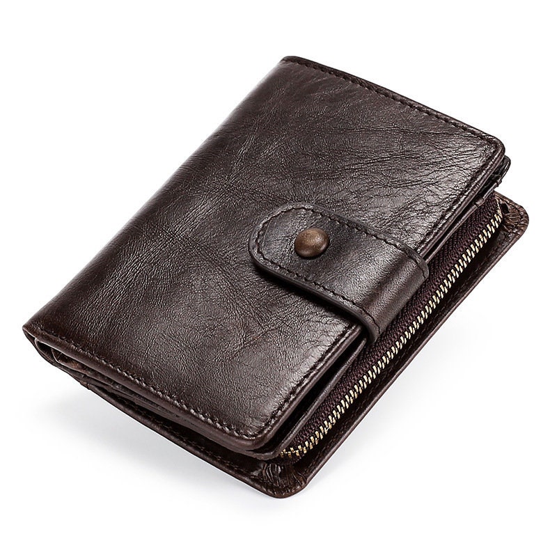 Mens Gents vintage effet vieilli véritable Huilé Cuir Flip Out wallet purse brown 