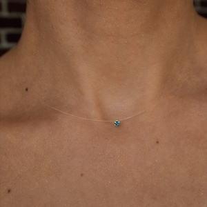 Transparent wire necklace with a 2.5 mm turquoise Swarovski bead (brilliant cut), Gift for her, Mother Day Gift,Friend Gift , Birthday Gift