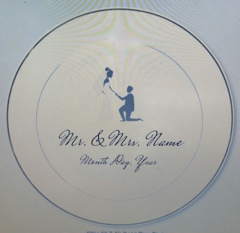 Personalized Wedding Birthday Anniversaries Custom PhotoText Decorative Plate with Gold Rims 10.5 diameter with stand.
