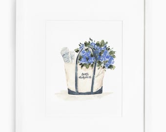 Boat n Tote aquarelprint, hortensia kunstprint, aquarel hortensia kunst