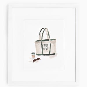 Boat & Tote Watercolor Painting Print, monogrammed tote bag print, Home Decor Artwork,