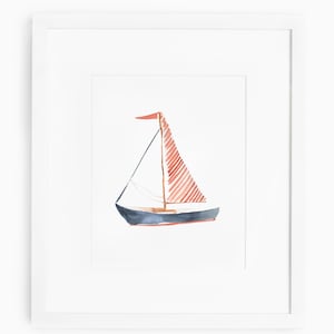Sailboat Watercolor Painting Print, boy Nursery artwork, nautical sailboat art
