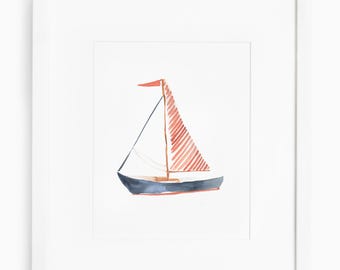 Sailboat Watercolor Painting Print, boy Nursery artwork, nautical sailboat art