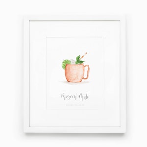 Moscow Mule Cocktail Print, Signature Drink print, bar sign, watercolor cocktail artwork, watercolor moscow mule painting