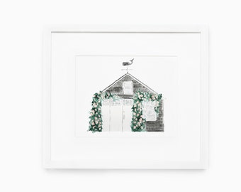 Nantucket Home 2 Watercolor Painting Print, Home Decor Artwork, New England Art Active