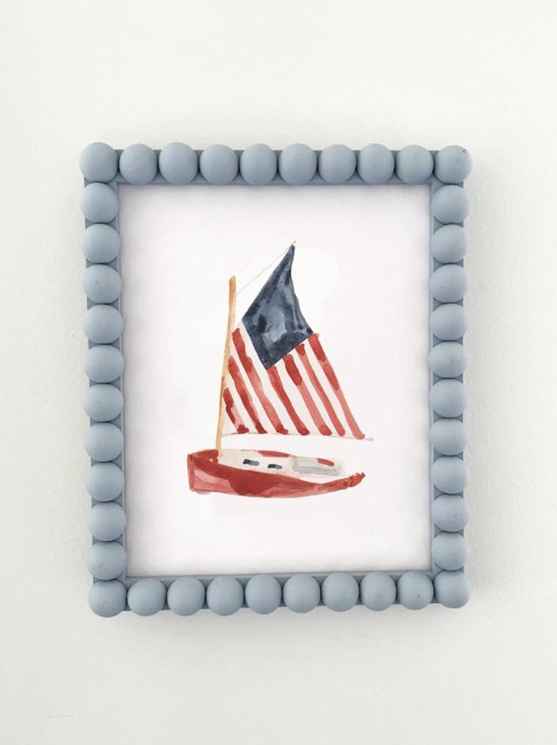 American Flag Sailboat Watercolor Art Print, Nautical Nursery Decor - Etsy