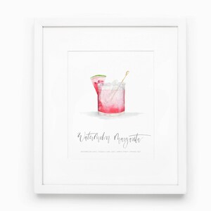 Watermelon Margarita Watercolor Print, Cocktail artwork, Watercolor bar art